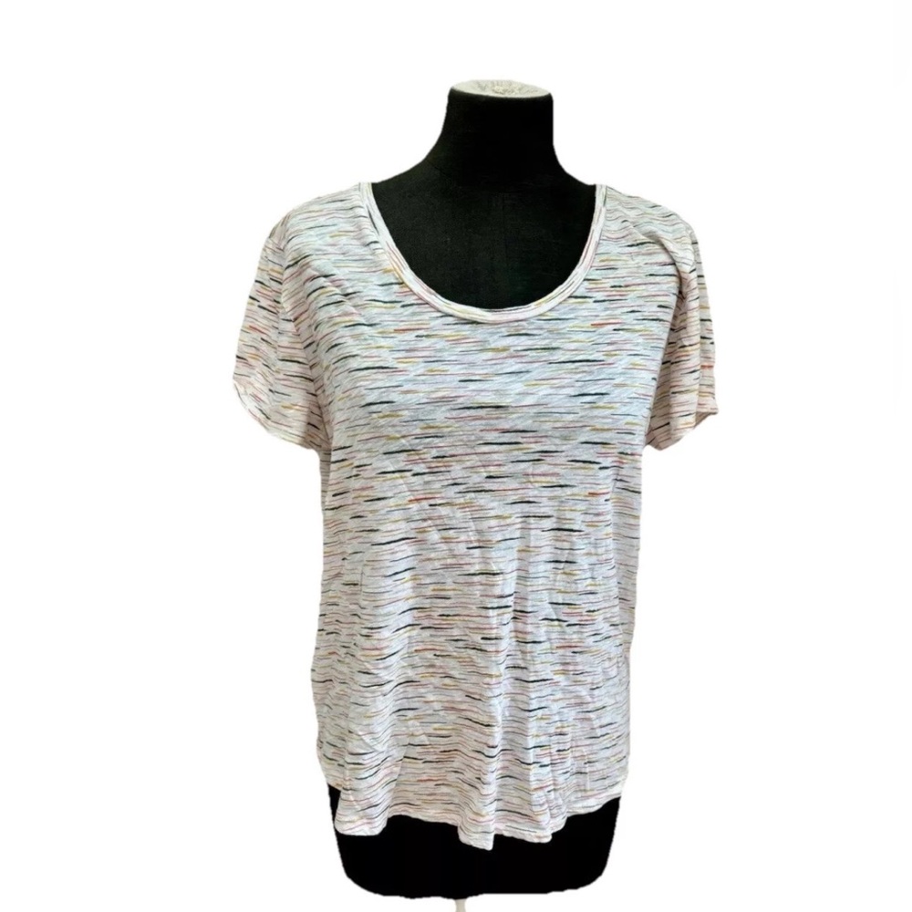 LOFT outlet Women’s white cotton abstract lines‎ T-shirt size large tagless EUC